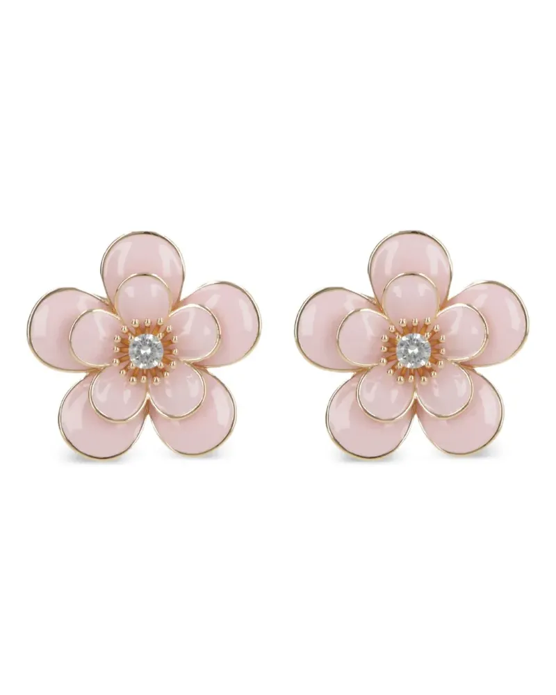 Self-Portrait crystal-embellished floral earrings - Gold Gold