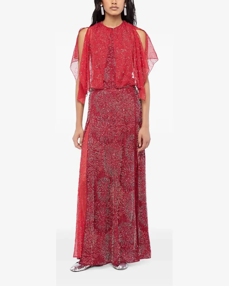 Paco Rabanne Besticktes Chiffon-Oberteil mit Cape-Perlen - Rot Rot