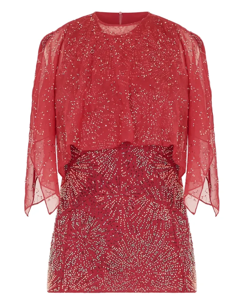 Paco Rabanne chiffon cape pearl embroidered top - Rot Rot
