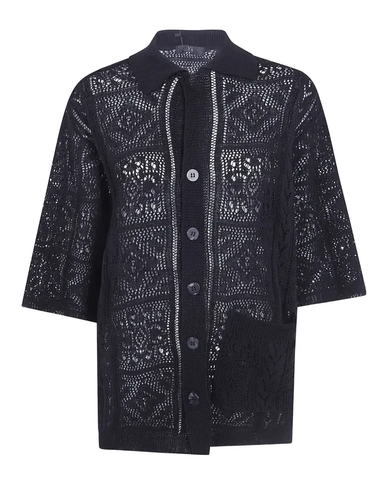 Yohji Yamamoto Mexican crochet-knit patch-pocket shirt - Schwarz Schwarz