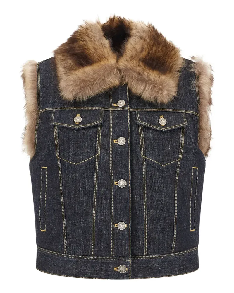Fendi Marineblaue Weste aus Denim und Shearling Blau