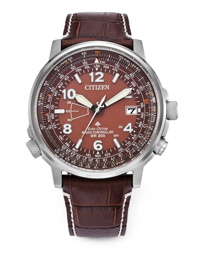 Citizens of humanity Eco-Drive leather 42mm watch - Braun Braun