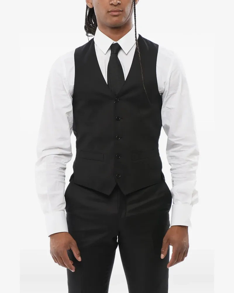 Corneliani button-down wool waistcoat - Schwarz Schwarz