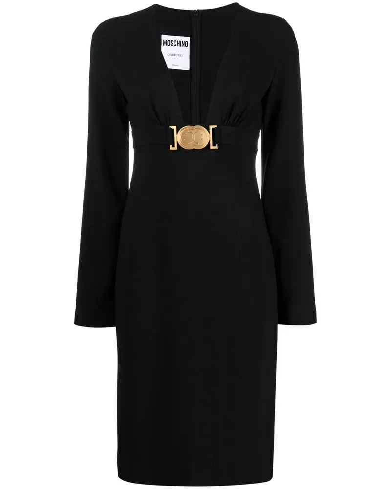 Moschino Langärmeliges Kleid mit Logo-Schild - Schwarz Schwarz