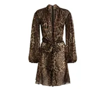 Chiffonkleid mit Leo-Print - Nude