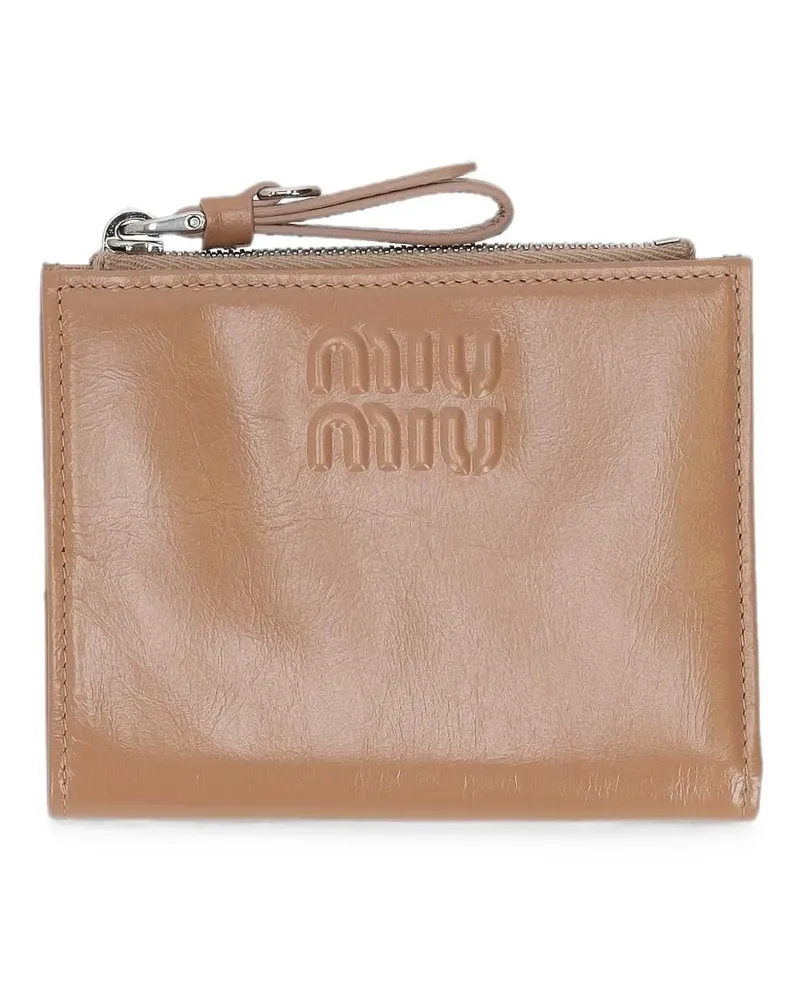 Miu Miu embossed-logo leather wallet - Nude Nude