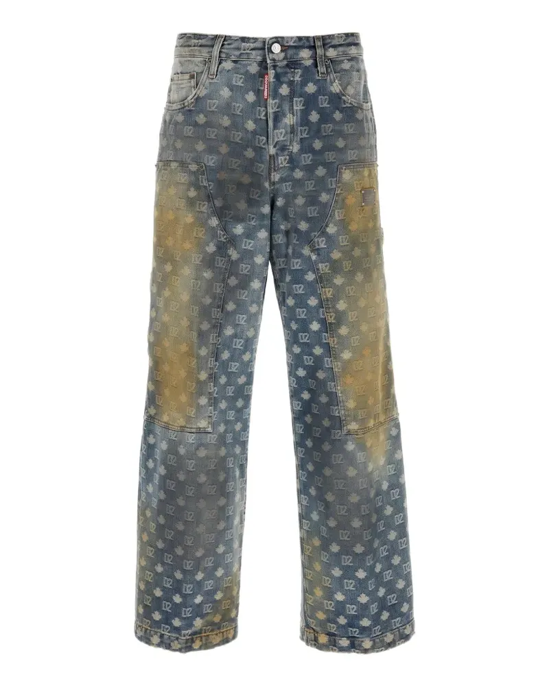 Dsquared2 Jeans in Panel-Optik mit Monogramm-Print - Blau Blau