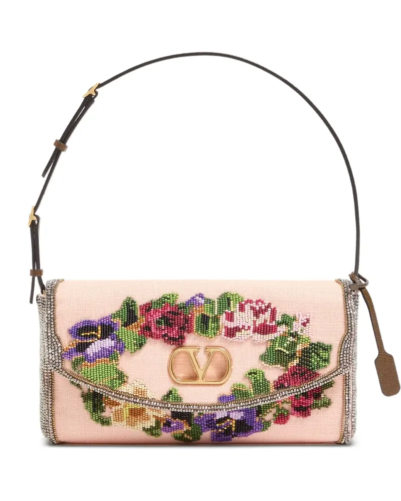 Valentino Garavani Kleine DeVain Schultertasche mit Stickerei - Nude Nude