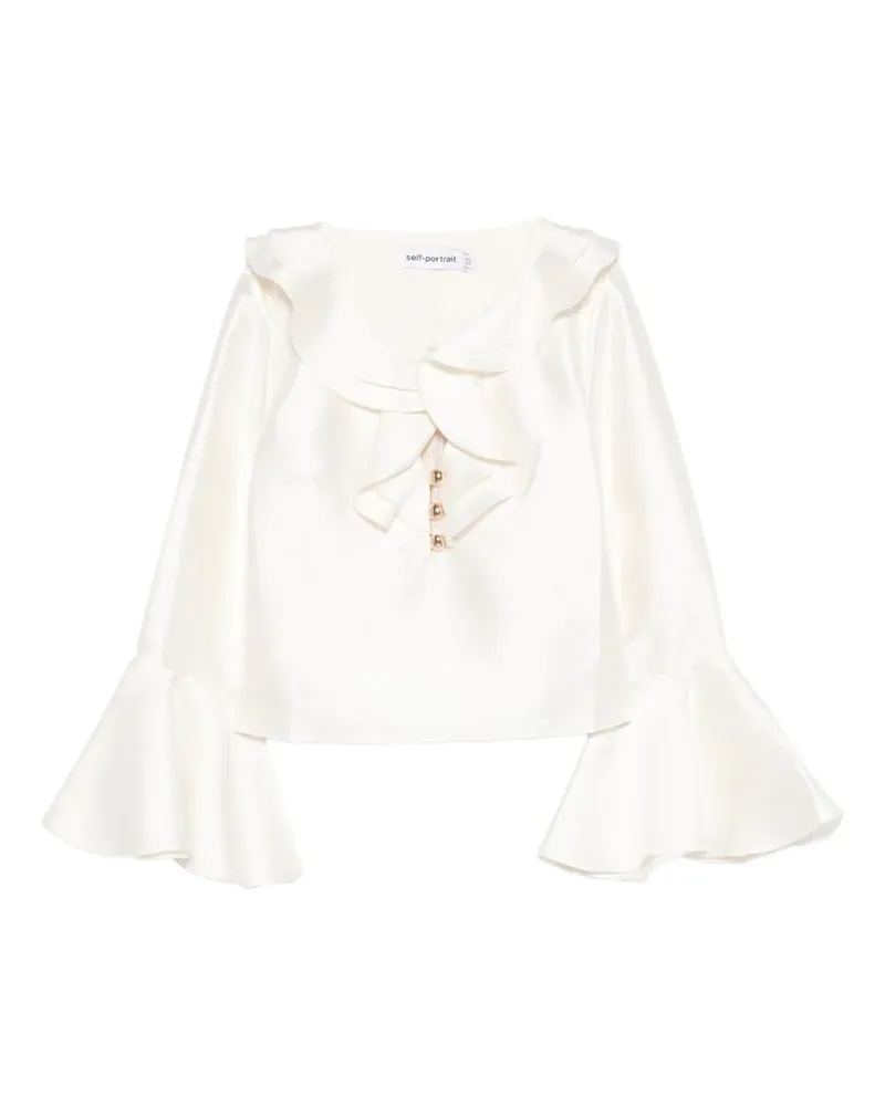 Self-Portrait taffeta ruffled blouse - Nude Nude