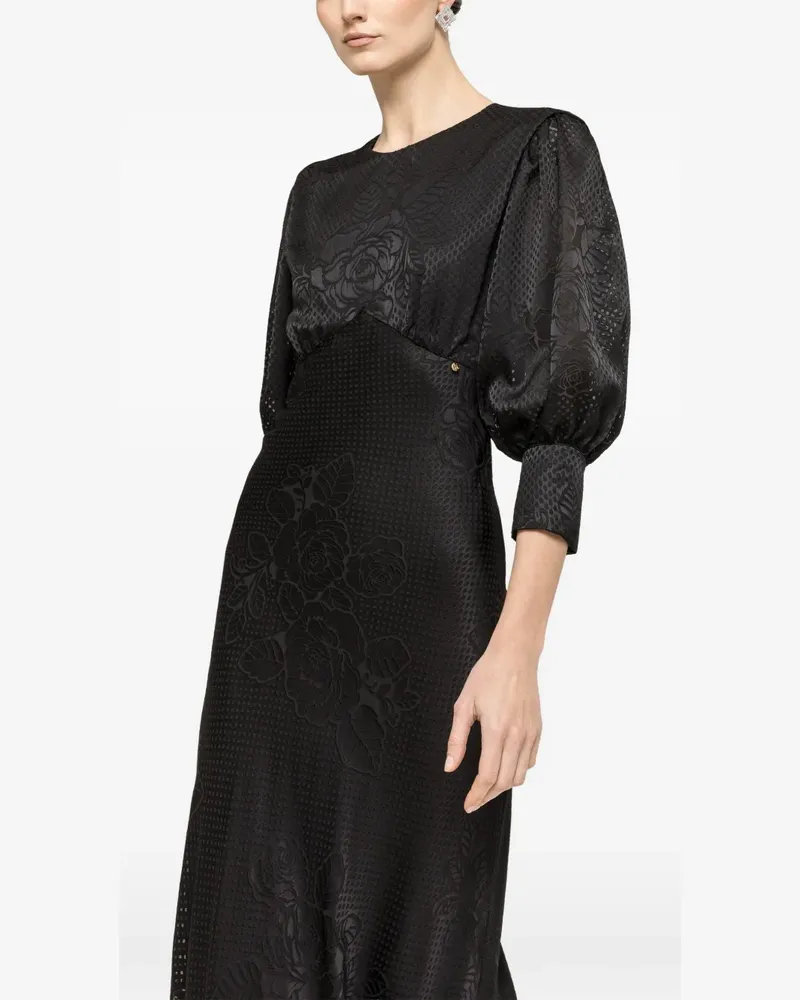 NISSA puff-sleeve midi dress - Schwarz Schwarz
