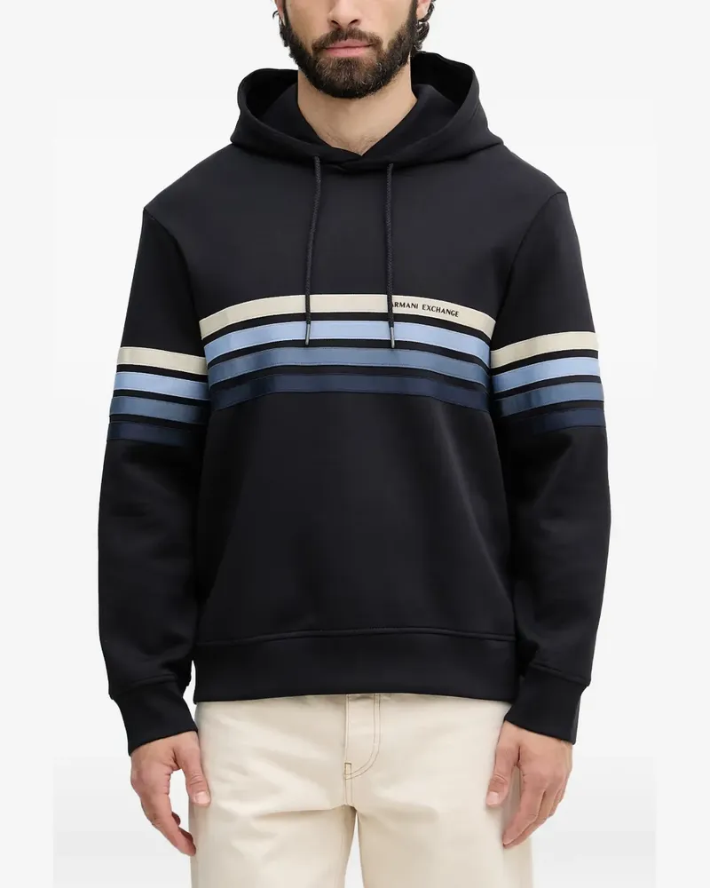 Armani Exchange Gestreifter Hoodie mit Logo-Print - Blau Blau