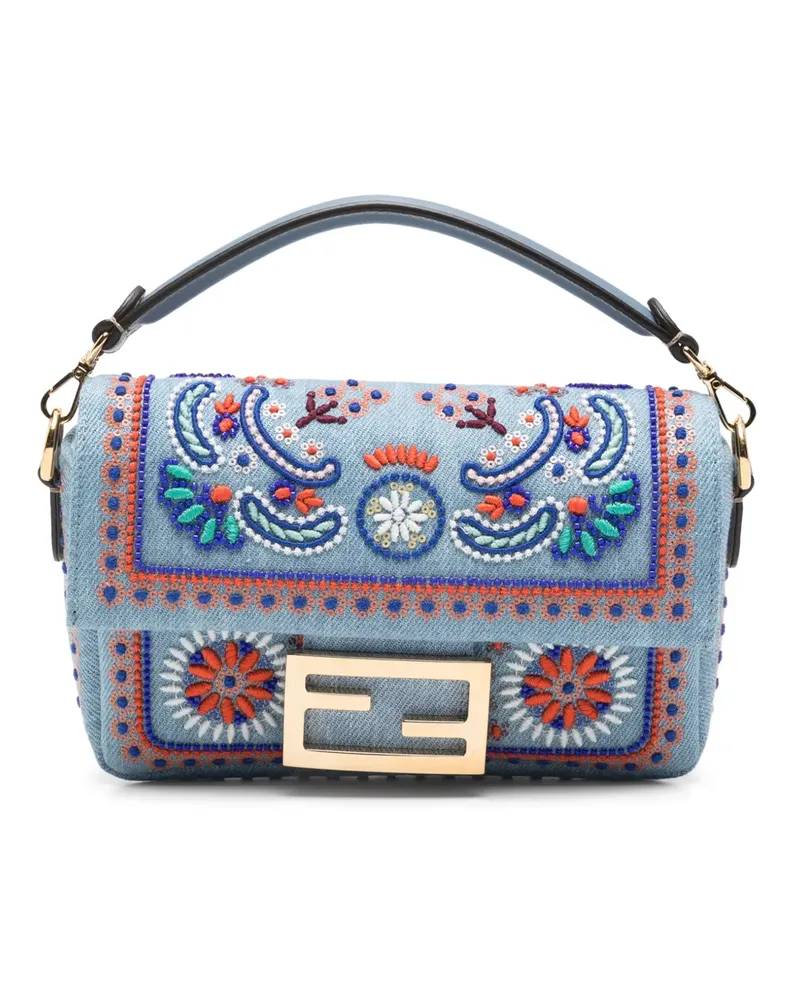 Fendi mini Baguette bead-embroidered shoulder bag - Blau Blau