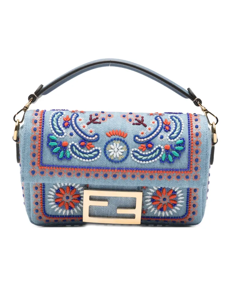 Fendi mini Baguette bead-embroidered shoulder bag - Blau Blau