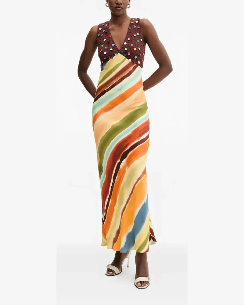 Never Fully Dressed Verziertes Maxikleid mit V-Ausschnitt - Orange Orange