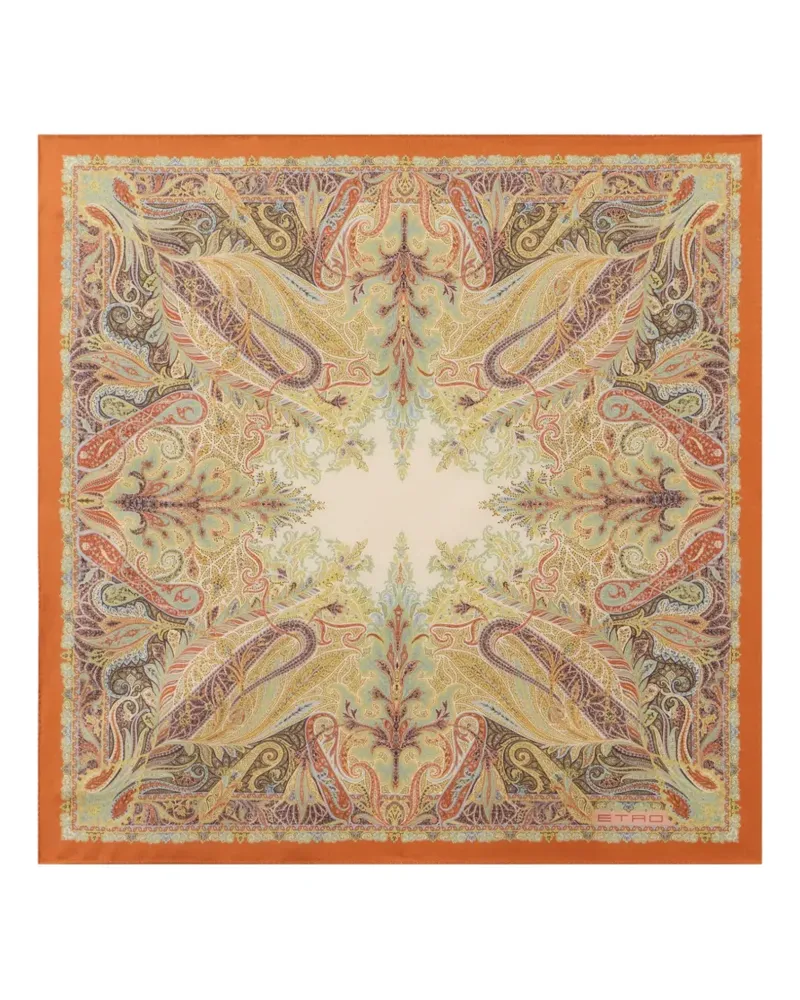 Etro silk pocket square with floral Paisley motif - Orange Orange