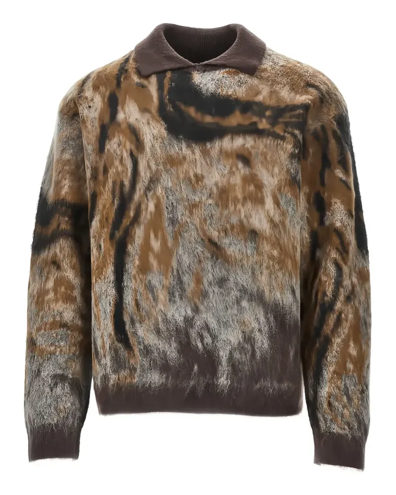 Emporio Armani abstract-print polo-collar sweater - Braun Braun