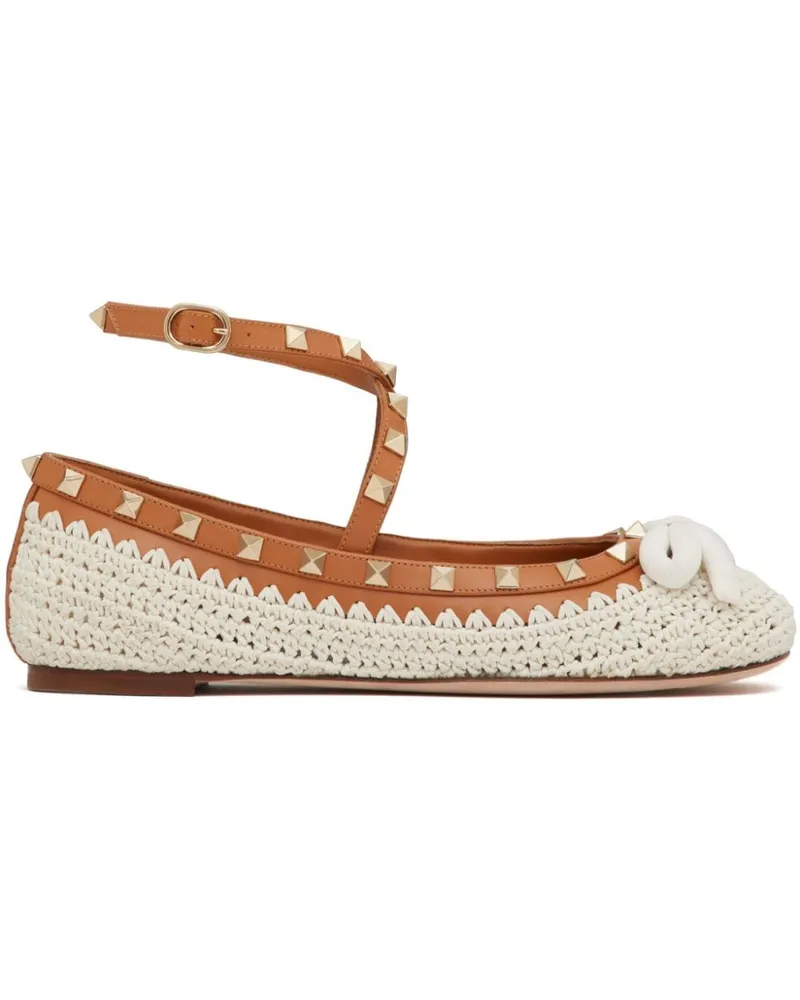 Valentino Garavani Bestickte Rockstud Ballerinas Nude