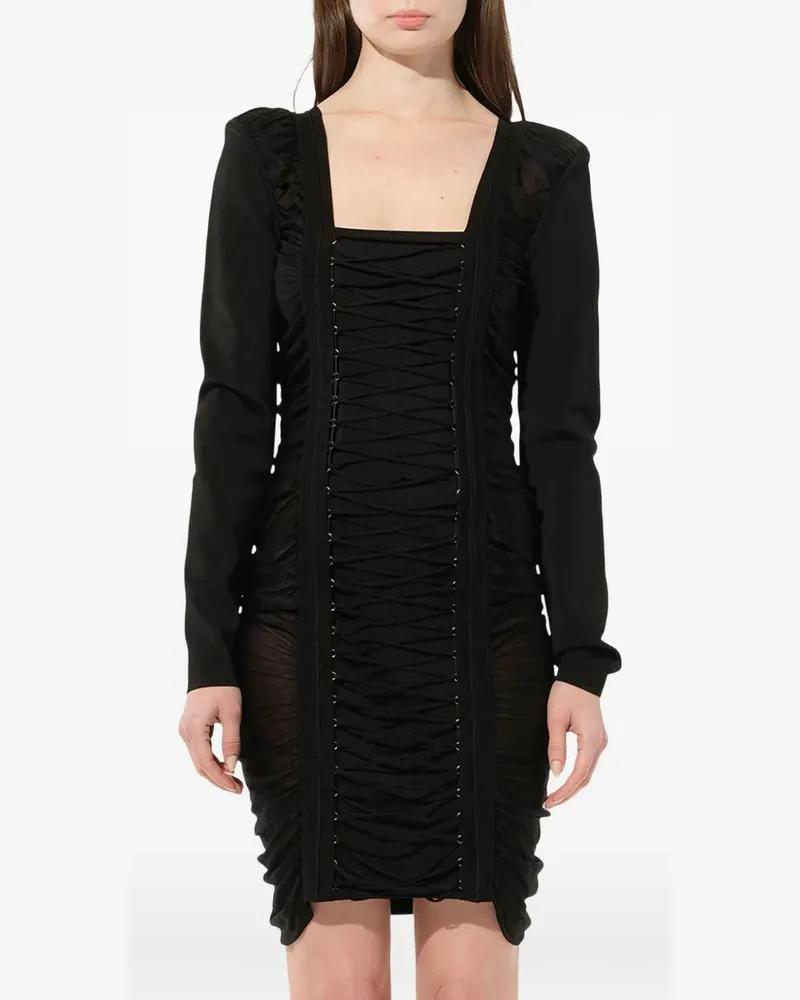 Balmain lace-up ruched mini dress - Schwarz Schwarz