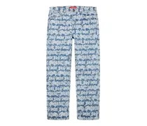 logo-print pattern jeans - Blau