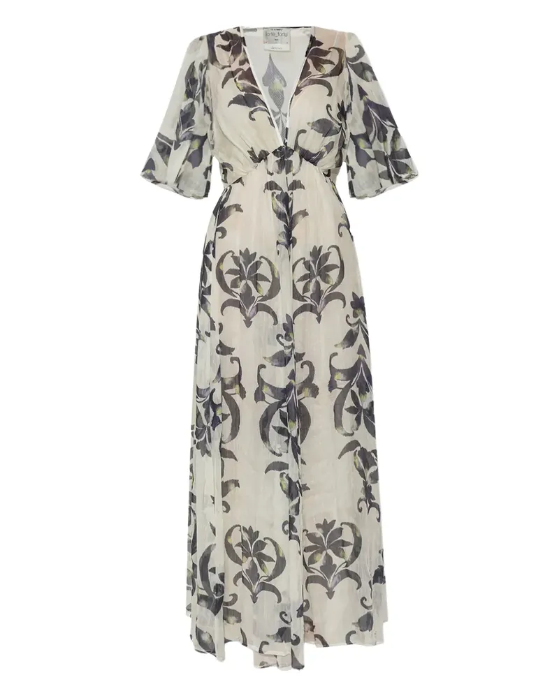 forte_forte Maxikleid mit Blumen-Print - Weiß Weiß