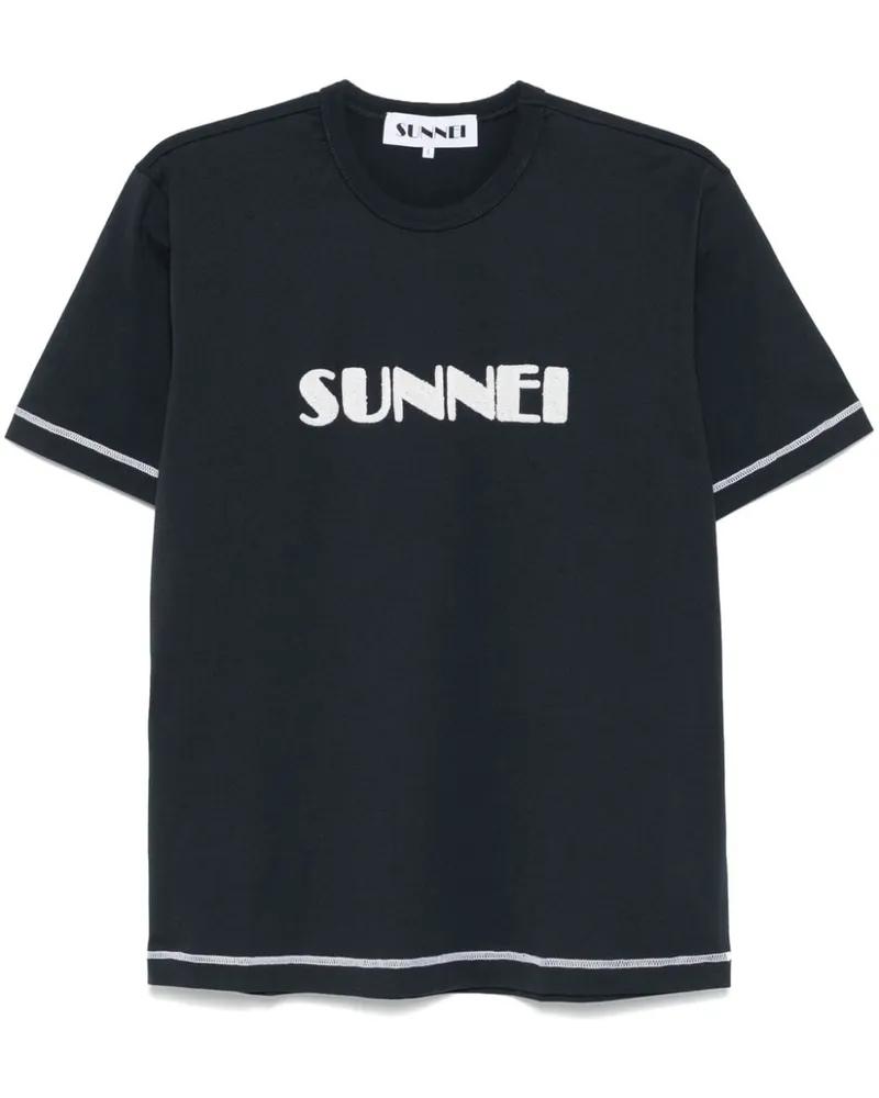 SUNNEI T-Shirt mit geflocktem Logo - Blau Blau