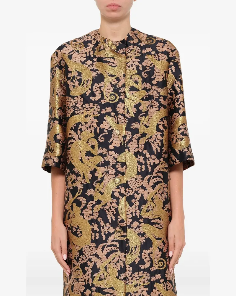 Lanvin jacquard-patterned button-front coat - Gold Gold