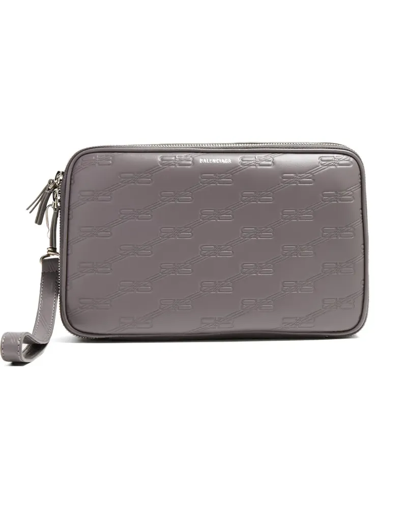 Balenciaga logo-embossed double-zip clutch bag - Grau Grau