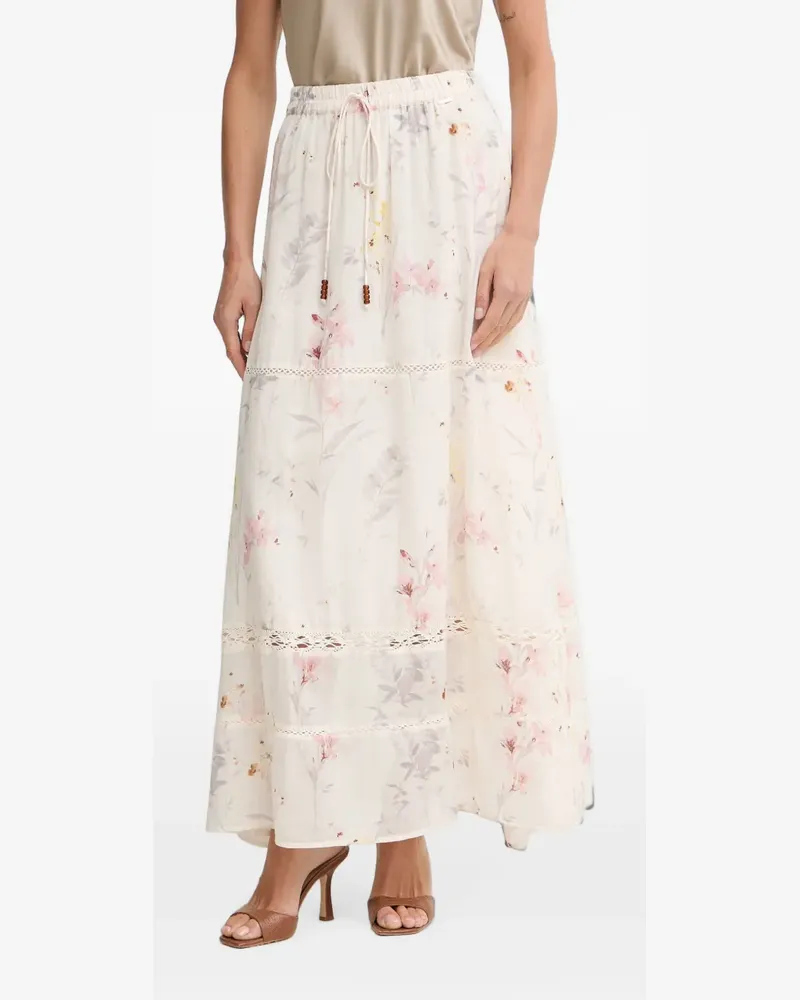 Fracomina floral-print crochet-insert maxi skirt - Weiß Weiß