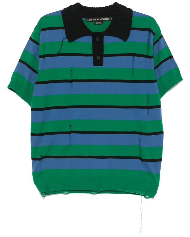 Andersson Bell Gestreiftes Poloshirt in Distressed-Optik - Blau Blau
