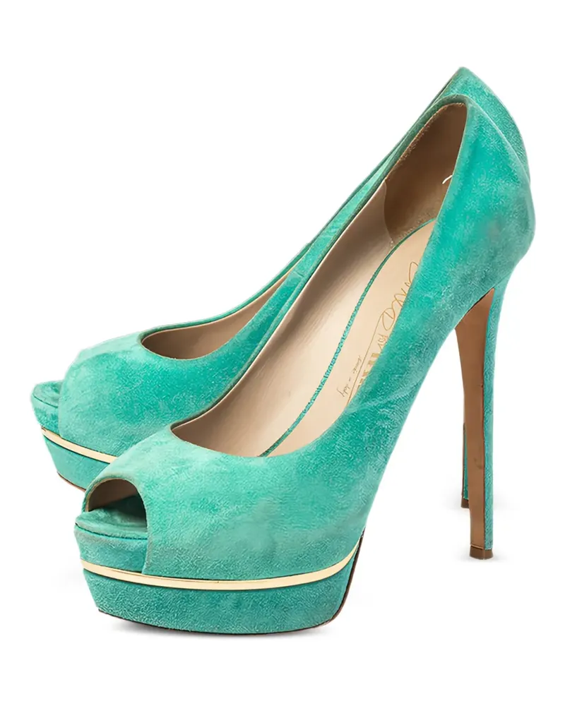 Le Silla 2024 Wildleder-Peeptoe-Pumps mit Plateau - Grün Grün