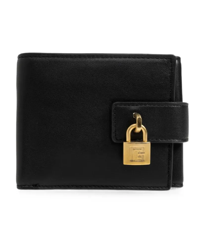 Balmain logo-padlock calf leather wallet - Schwarz Schwarz