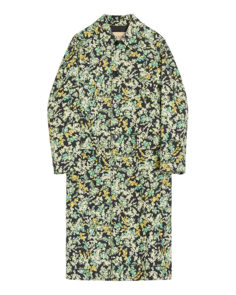 Valentino Garavani Einreihiger Valentino Mantel mit Blumen-Print - Schwarz Schwarz