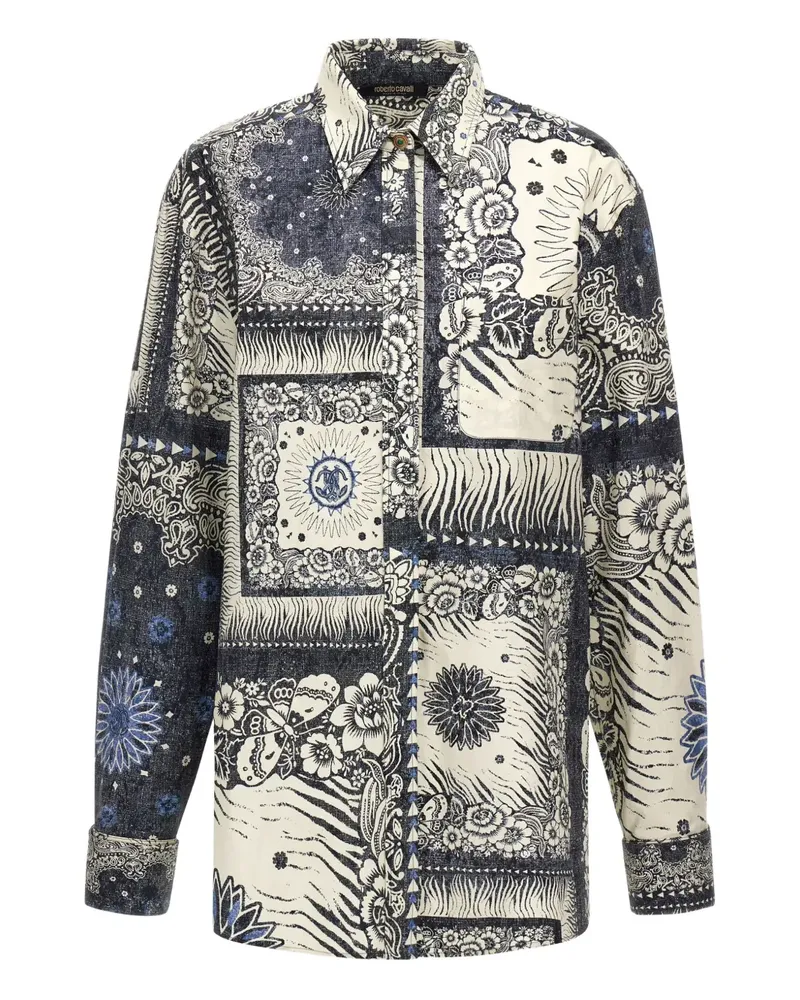 Roberto Cavalli Hemdkleid mit Bandana-Print - Blau Blau