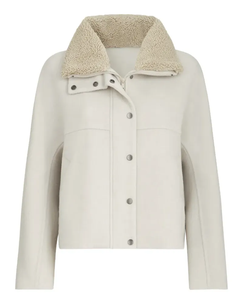 Brunello Cucinelli hand-crafted outerwear jacket in virgin wool and cashmere double cloth with detachable shearling insert - Nude Nude