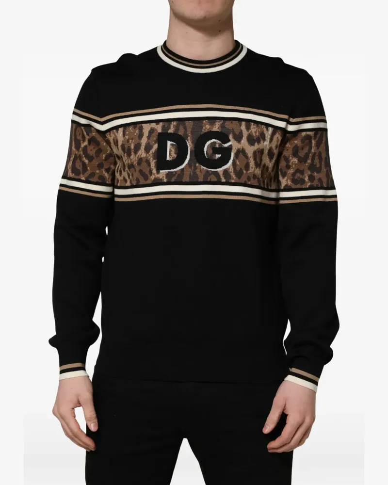 Dolce & Gabbana leopard-pattern logo-patch sweater - Schwarz Schwarz