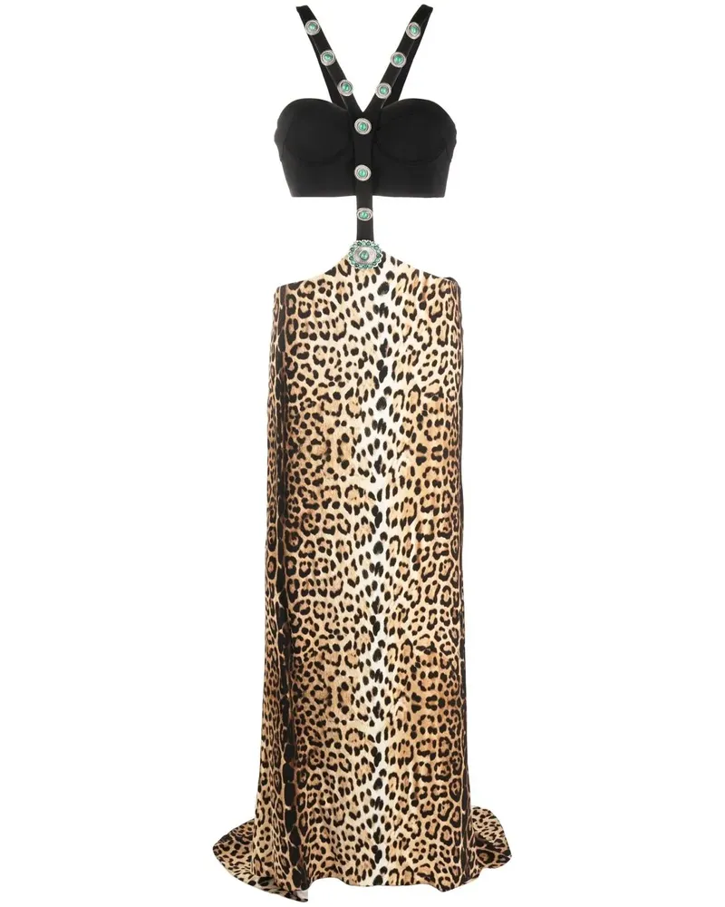 Roberto Cavalli Kleid mit Leoparden-Print - Schwarz Schwarz