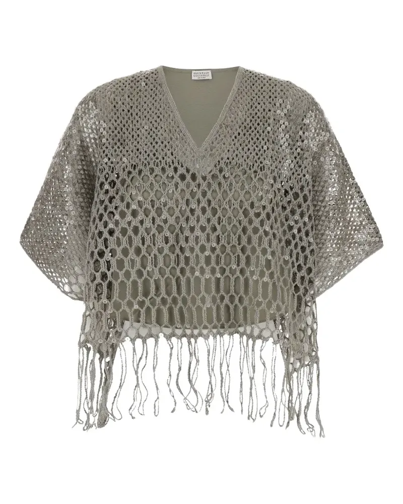 Brunello Cucinelli sequin-embellished open-knit sweater - Grau Grau
