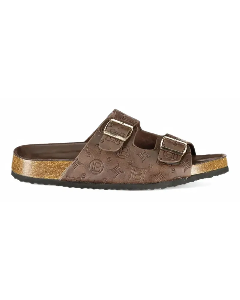 Laura Biagiotti logo-embossed buckled sandals - Braun Braun