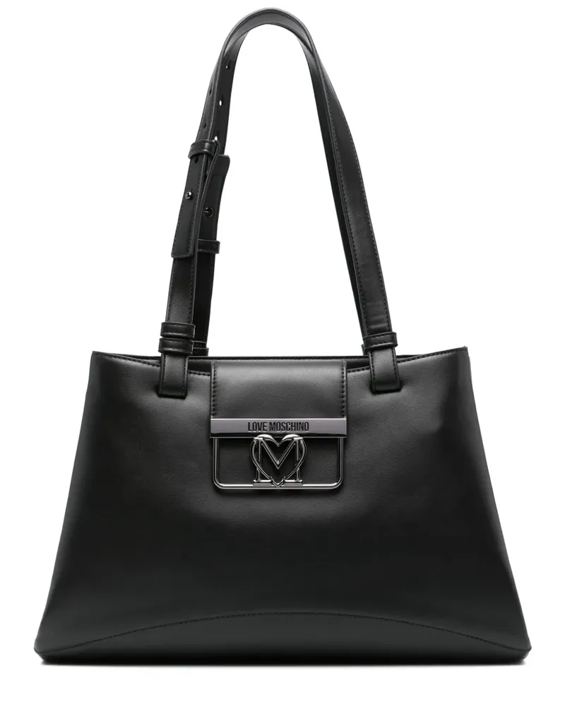 Moschino Große Schultertasche mit Herzschild - Schwarz Schwarz