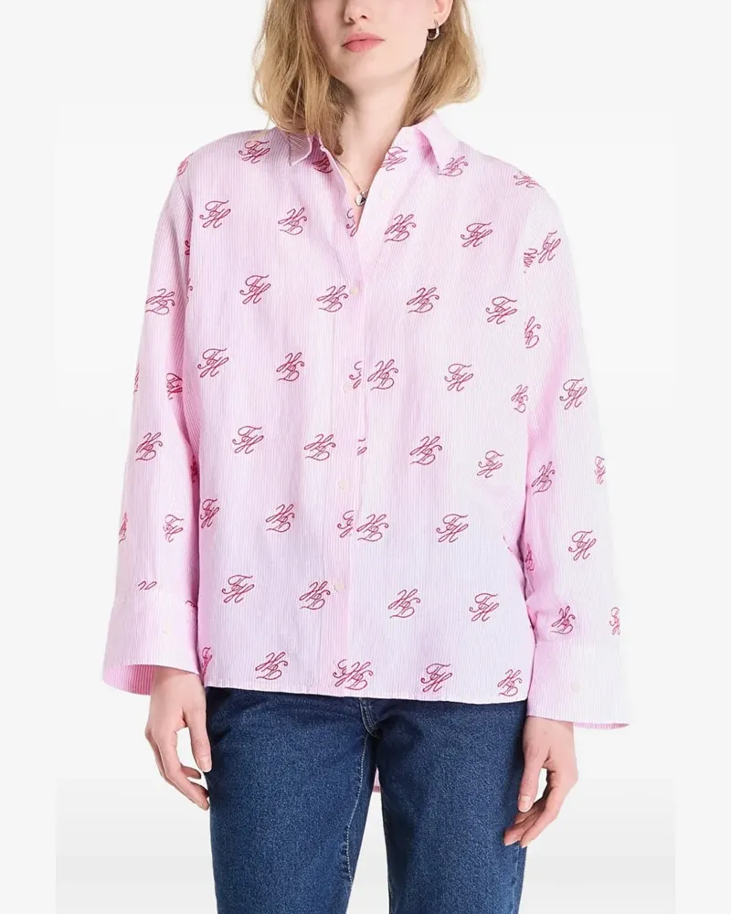 Tommy Hilfiger monogram-print button-down linen shirt - Rosa Rosa