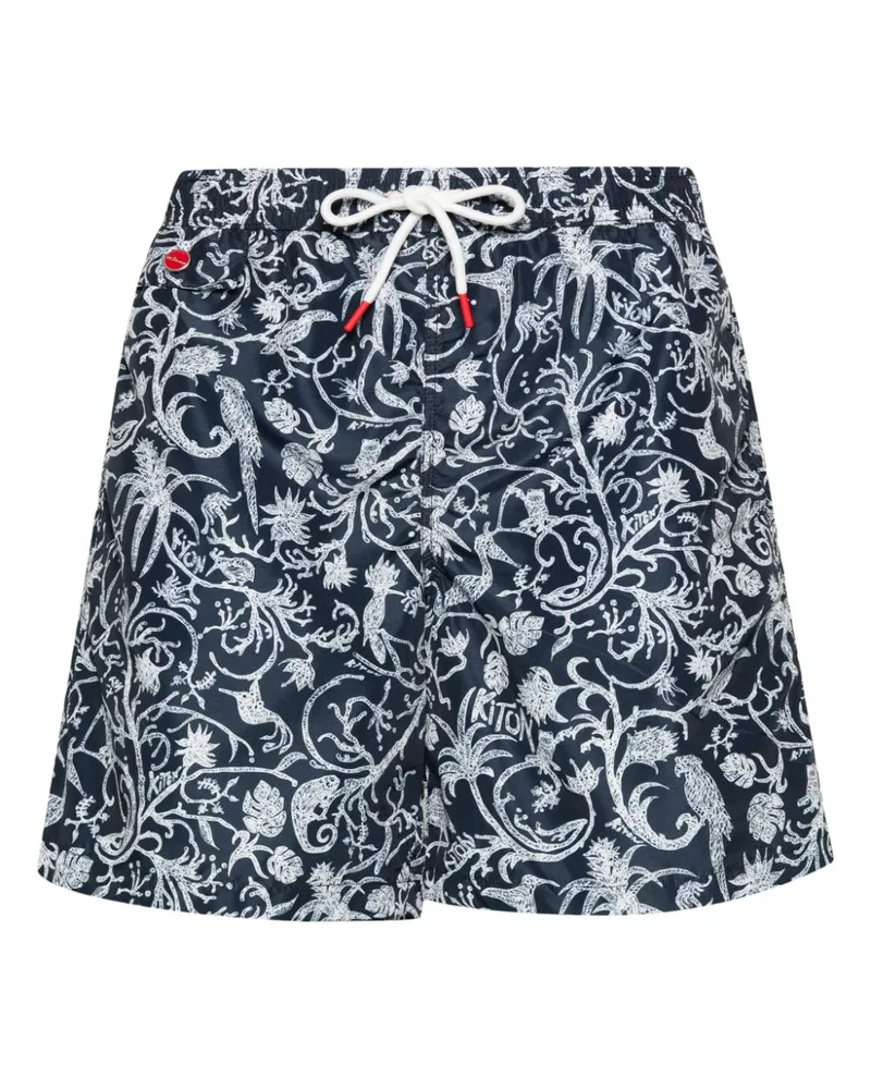 Kiton Badeshorts mit Logo-Stickerei Blau