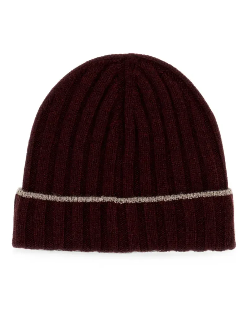 Brunello Cucinelli ribbed-knit contrast-stripe beanie hat - Rot Rot