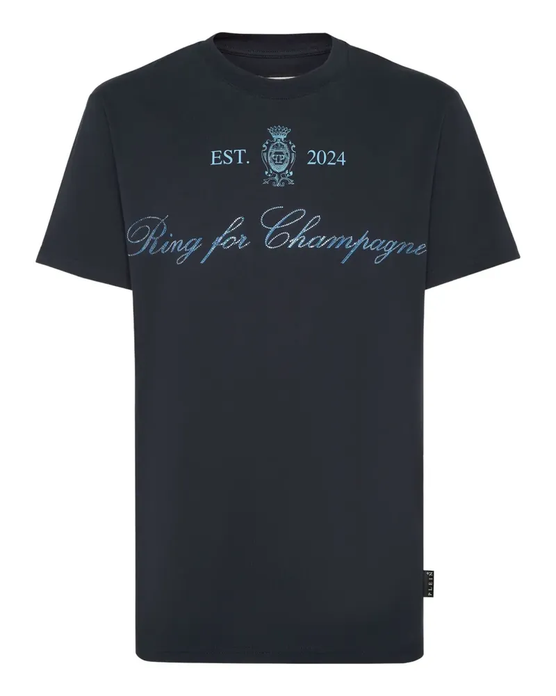 Philipp Plein Stones T-Shirt mit Wappenstickerei - Blau Blau