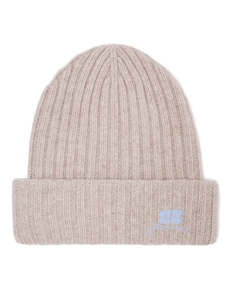 Ganni Gerippte Beanie mit Logo-Detail - Nude Nude