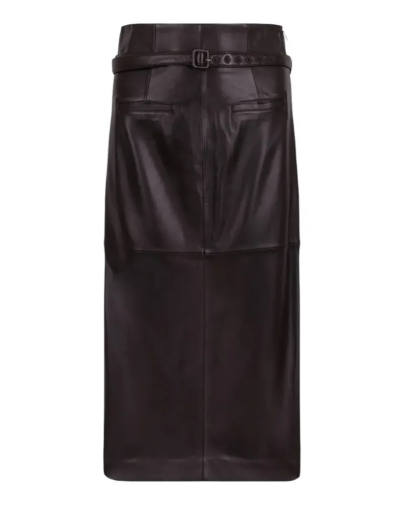 AMI Paris belted leather midi skirt - Braun Braun