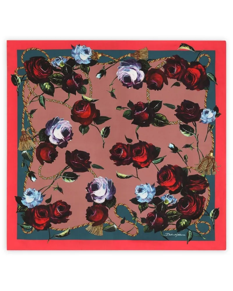 Dolce & Gabbana Seidenschal mit Blumen-Print - Rot Rot