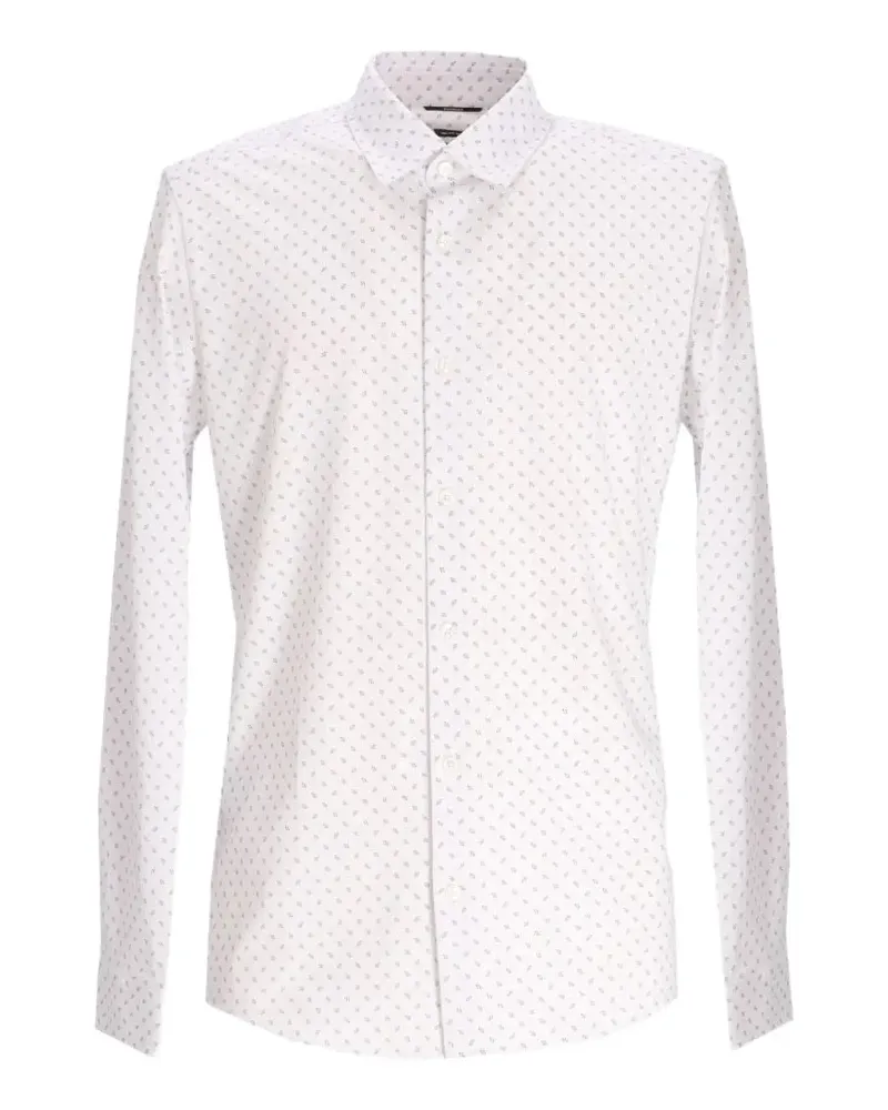 HUGO BOSS geometric-print long-sleeve cotton shirt - Weiß Weiß