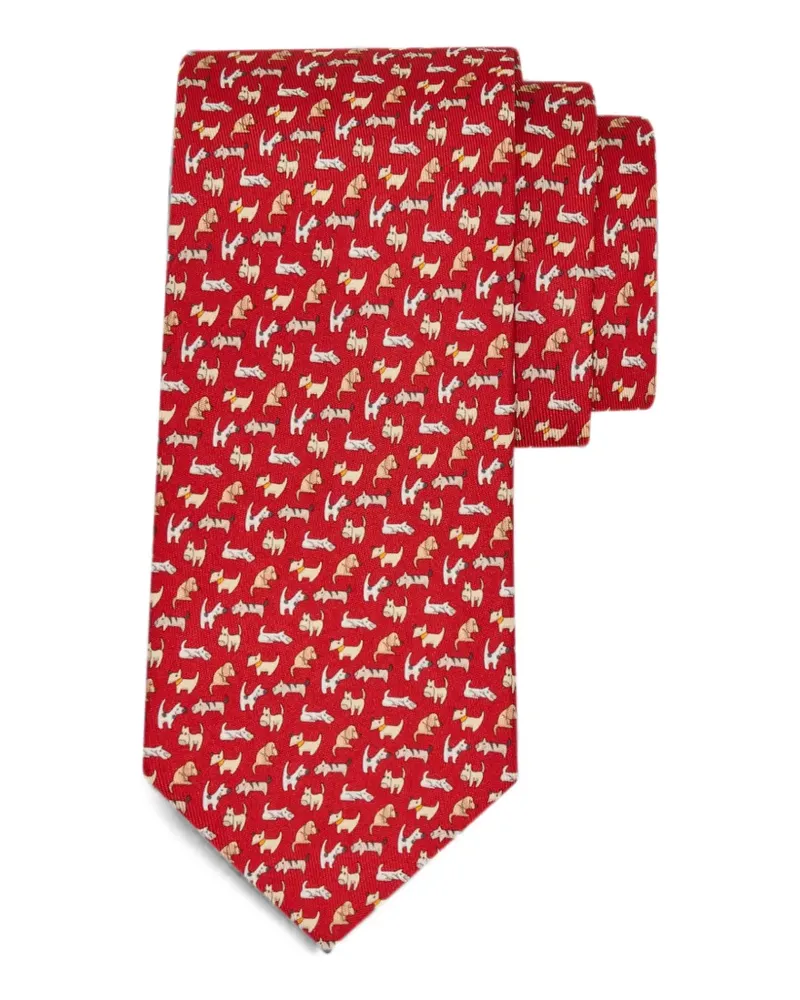 Ferragamo Seidenkrawatte mit Hunde-Print - Rot Rot