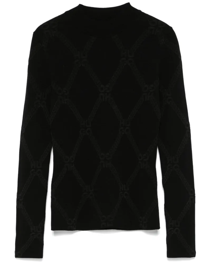 HUGO BOSS Jacquard-Pullover mit Logo - Schwarz Schwarz