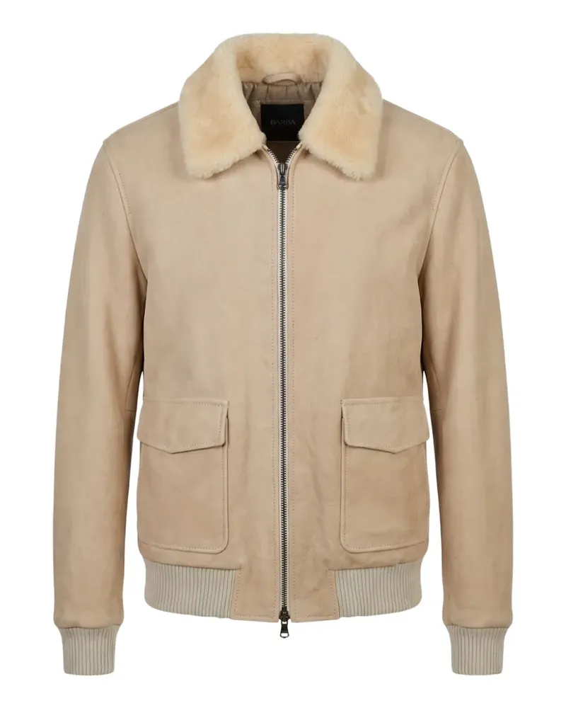 BARBA shearling-collar leather jacket - Nude Nude
